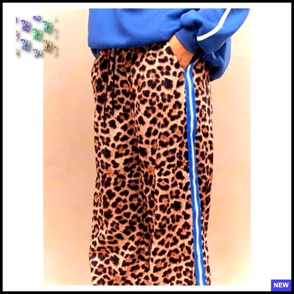 Y2K Leopard Print Wide Leg Pants Elastic Waist High Rise Trousers Casual - Picture 4 of 4
